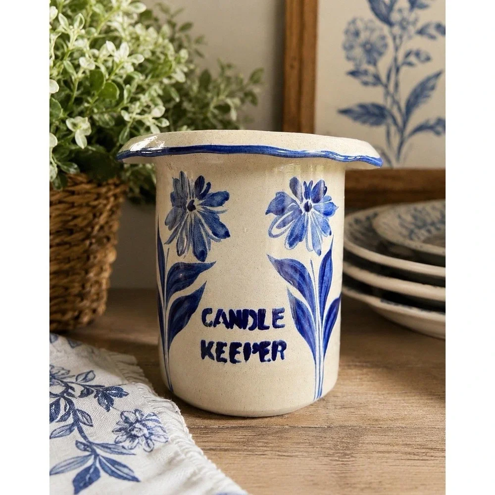 Williamsburg Pottery Stoneware Crock/Vase/Candle Keeper 2000 - 5